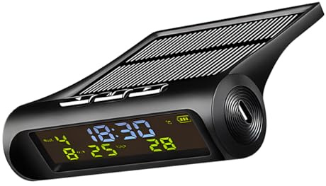 TINEASUR Digitaluhr für Auto Armaturenbrett Solarbetrieben mit Thermometer Datum Uhrzeitanzeige Kompaktes Design Passend für Fahrzeuge