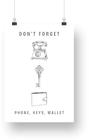 Don't Forget, Phone, Keys, Wallet - Icon Type Poster, Minimalist Reminder Posters, Gift For New Homeowners, Front Door Hall Way Decor, Art