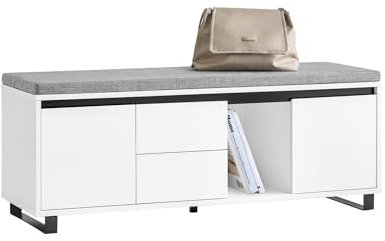 SoBuy Schuhbank mit Sitzfläche schuhschrank Schuhregal mit sitzbankDielenbank Schuhtruhe Sitzkommode schmal Weiß BHT ca. 110x42x35cm FSR176-W