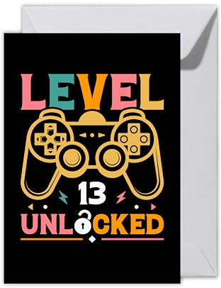 WBdesignz Gaming Geburtstagskarte mit Umschlag - 13. Geburtstag Geschenkkarte Happy Birthday - 13ter Geburtstag (XXL DIN A4)