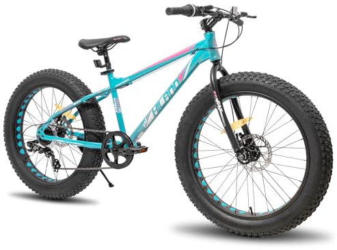 Hiland Kinder Fat Tire Fahrrad Fettrad Kinderfahrrad 7-Gang, Doppelscheibenbremse, 20 Zoll, Kinder Mountainbike MTB für Jungen Mädchen Grün