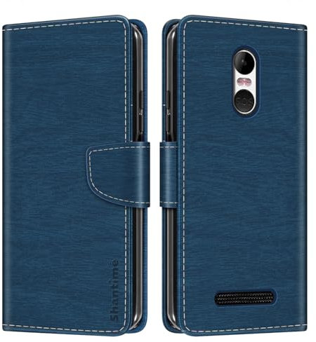 Custodia in Pelle PU a Righe Compatibile con Brondi Amico Smartphone 4G, Cover Portafoglio con Chiusura Magnetica, Scomparti Carte e Funzione Stand (Blu)