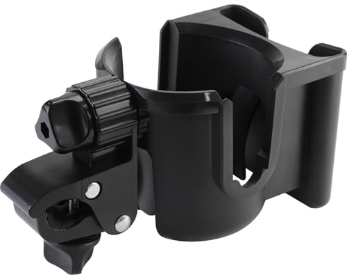 Universal Kinderwagen Getränkehalter mit Handyhalter, 360° drehbarer Flaschenhalter mit starkem Clip, Zubehör für Kinderwagen, Fahrrad, Rollstuhl, Walker, Roller