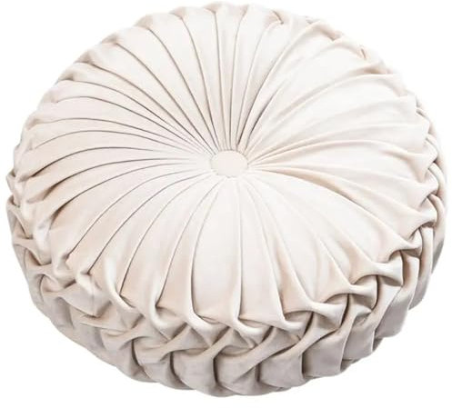 FVCTGHZ Dekorative runde Samt-Plissee-Wurfkissen, Couch-Kissen, Bodenkissen, Vintage, einfache Kissen for Sofa, Schminktisch, Stuhl, Bett(White)