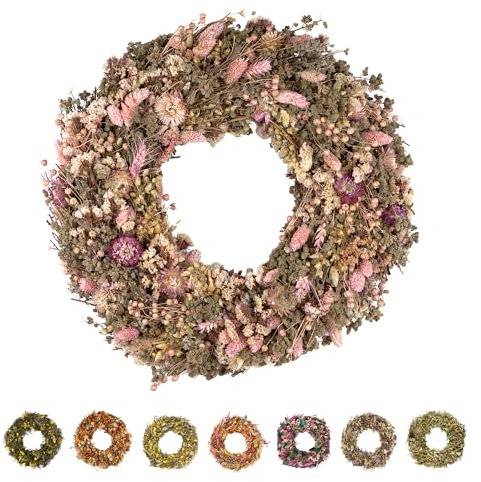 PHILARO Trockenblumenkranz All Seasons Ø 40cm rosa- kein Plastik I Trockenblumen Premium Qualität aus Europa - Türkranz - Tischkranz - Wandkranz - Trockenblumenkranz