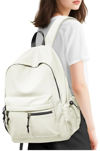 HYC00 Sac à Dos Scolaire Fille Collège Ado Sac D'école Léger Bookbag Fille Garcon Cartable Impermeable Laptop Backpack for Women Casual Daypacks pour Scolaire Voyage Travail,Beige