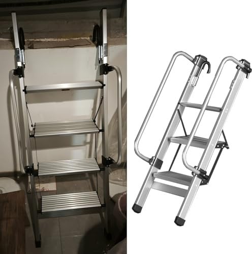 EXCLURA Dachbodentreppe Dachboden-Fluchttreppe aus Aluminium, Dachboden-Wandleiter mit 13,5 cm Breiter Trittfläche, Dachbodenleitern für Fenster, Notausgangswerkzeug, Dachtreppe(3 Step-1.19m(3.9ft))