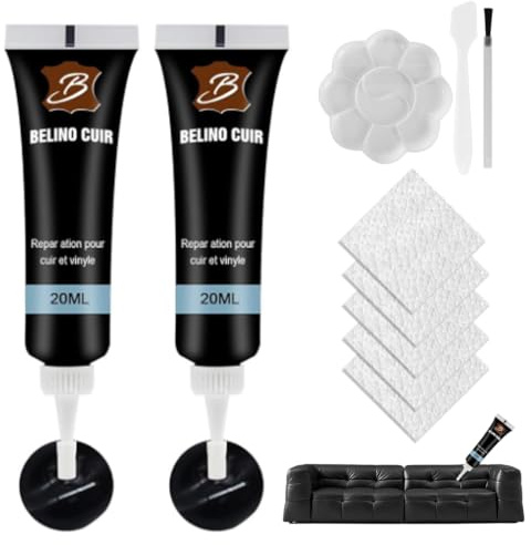 EZOULUOBA Lederreparatur Creme(2 Stück, Schwarz) – Leder Reparatur Set für Sofa, Autositze & Kunstleder | Fiussigleder Reparatur Set zum einfachen Reparieren von Kratzern, Rissen & Löchern