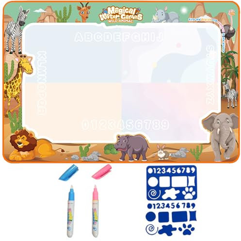Aqua Doodle, Wassermalmatte, Malmatte Mit Wasserstift, Wiederverwendbar Wassermalmatte, Aquadoodle Lernspielzeug für Mädchen & Jungen, Inklusive 4 Vorlagen Und 2 Stift, Geburtstagsgeschenk für Kind