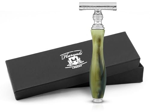 Haryali London Rasierhobel mit Doppelklinge für Damen und Herren – Rasierhobel mit Doppelklinge aus Kunstharz – Schildpatt-Horn-Imitat – Wiederverwendbarer Rasierer – Passend für alle DE-Klingen