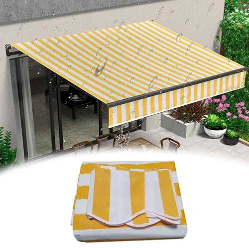 Ausziehbare Markisen-Ersatzstoff-Sonnenblende mit Volant, gelb/weiß gestreift, für den Außenbereich, 6 x 5 m, für Terrassen, Decks und Fenster