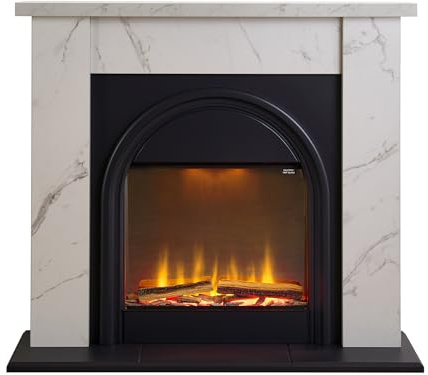Adam Burlington Electric Fireplace Suite in White Carrara Marble Effect, 43 Inch