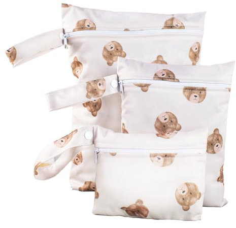 KASESSS 3 Pezzi Modello di Orso Porta Pannolini e Salviette da Borsa, Wet Bag, Borsa Pannolini Impermeabile Borse per Pannolini con Zip da Appendere per Bambini per Viaggio Spiaggia Piscina Passeggino