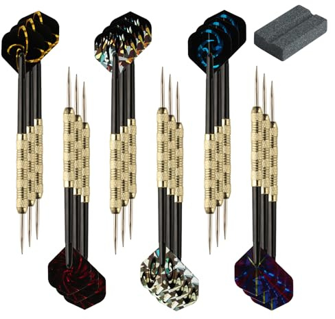 PanBeiQi 18 Stück Dartpfeile Metallspitze, Dartpfeile Steeldarts, Profi Steel Darts Set mit Schaft und Flights, Darts Flights für Anfänger Hobbyisten, mit 1 V Dart Sharpener