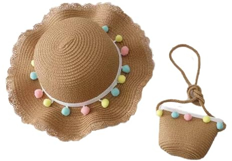 FLOORH Chapeau de Paille pour Filles - Chapeau de Paille d'été pour Filles - Chapeau de Protection Solaire à Bord, Rose, Taille Unique