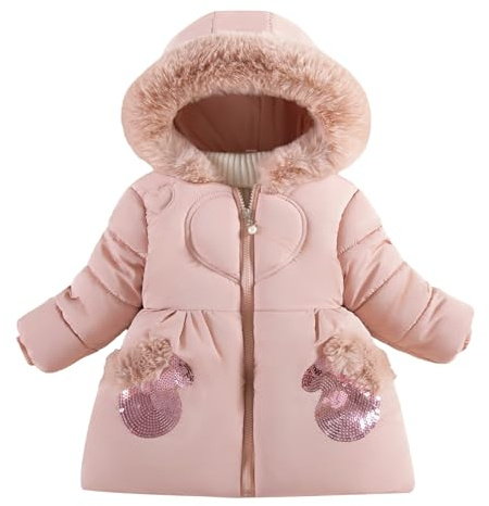 FEOYA Bambini Cappotto Invernale Quotidiana Bambina Giubbotto Parka Outwear Bimba Piumino Pelliccia All'Aperto Bambine Cappotto Con Il Cappello Elegante Escursionismo Con Neve Rosa 4 5 Anni