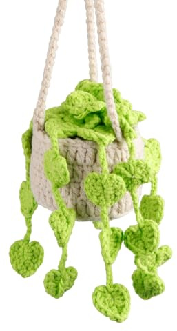 Bojueshaw Boho Handmade Knitted Pendant,Cute Potted Plants Crochet,Woven Car Accessory for Car,Van or Camper
