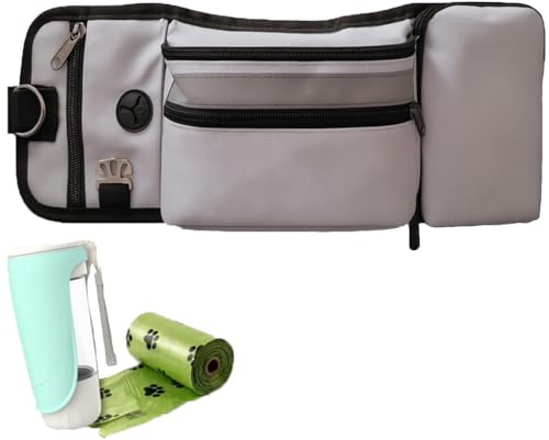 Snrtevu Multifunktions-Gassitasche, Hunde Bauchtasche Zum Tragen Mit Flaschenhalter Kotbeutelspender Und Verstellbarem Gurt, Gassitasche Entspannt Gassi Gehen, Leicht Reinigende (Grey)
