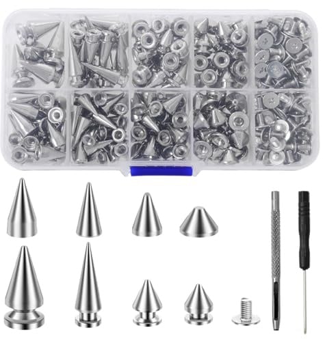 Studs for Clothing | 359Pcs Punk Spikes and Studs Kit | Zinc Alloy Clothing Stud Decor | Metal Leather Tree Spikes with Scratch Awl Screwdriver Punch for Punk Jacket Shoes Wallet