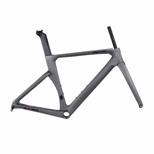 BSFHQS Carbonfaser-Rahmen Mit Scheibenbremse 700c Rennrad-Rahmenset 46cm/48cm/50cm/52cm/54cm Aero-Rennrahmen, Steckachse F12×100mm R12×142mm, Interne Führung T47(Gray,48CM)