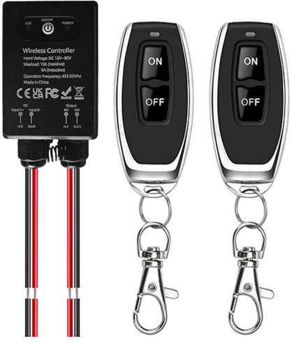Fernbedienung Schalter 12V Funkschalter DC12V~72V 30A Relais Fernschalter mit 50m Long Range, Drahtloser Schalter mit 2 Sender für Garagentore, Motorräder, Pumpen, Licht und elektrische Geräte