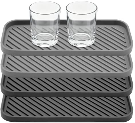 TETEWEVER 4 Stück Abtropfmatte Silikon Spülbecken Organizer | Abtropfmatte Spüle Abtropfschale für Spüle, Abtropfmatte Schmal Schwammhalter Spülbecken für Schwämme Bürsten Seife