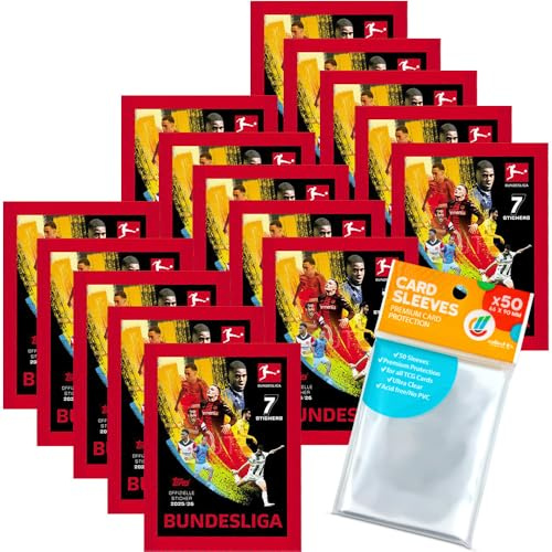 Bundle mit Topps Bundesliga Sammelsticker 2025/2026-15 Tüten + exklusive collect-it Hüllen