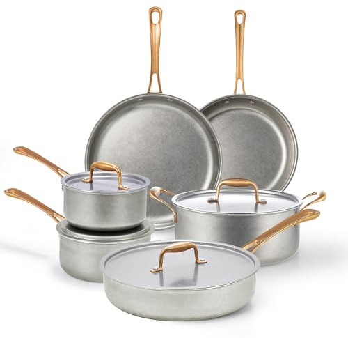 KOKHUB 10Pcs Stainless Steel Cookware Set, Retro Pots and Pans Set