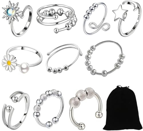 EduPlayte Fidget Ring Mädchen, Anxiety Ring Spinner Ringe Damen Fidget Rings Set, Antistress Ringe mit Perlen, Für Mädchen Und Frauen Stress Relief Ängstlichkeit