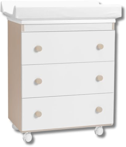 PALLA PALLINA Cassettiera Fasciatoio Salvaspazio 80x44x97H cm 3 Cassettoni Removibili con Vaschetta Bagnetto Neonato Materassino Fasciatoio Anticaduta Made in Italy (BASIC, SABBIA)