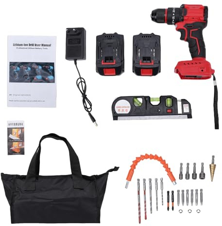 Eminchu 21-V-Bohrschrauber-Set, 1450 U/min Schlagschrauber, 3-in-1-Modus-Bohrmaschine mit LED-Arbeitslicht und 2 Batterien, Schnellspannbohrfutter, 40 Nm Drehmoment, Ideal für den Professionellen