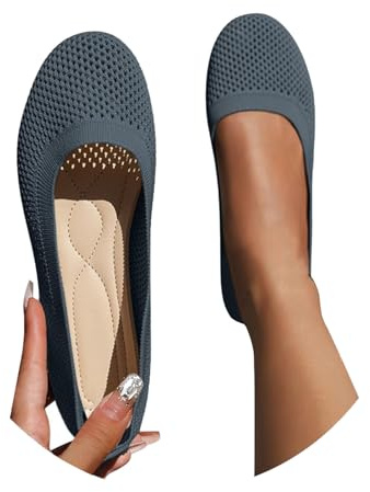 Ballerinas Damen Bequem Slip On Flache Ballerina Schuhe Stricken Atmungsaktive Sommerschuhe rutschfest Runde Zehe Elegant Tanzschuhe Sommer Weiche Sportlich Barfußschuhe