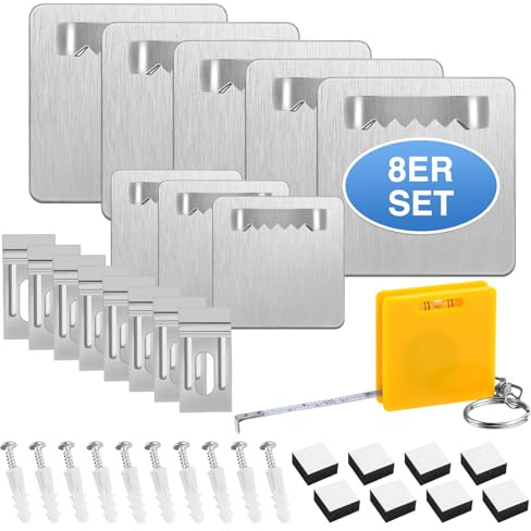 Ganci Adesivi per Quadri, 12 Pezzi Gancio Supporto Autoadesivo Non è Necessario Forare 4 x 4 cm, per Montaggio Quadri Immagini Specchi, Fino a 4 Kg