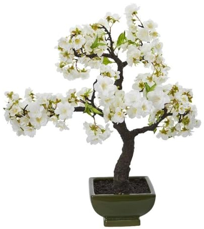 NearlyNatural - Árbol de bonsái Artificial de Flores de Cerezo, Color Blanco