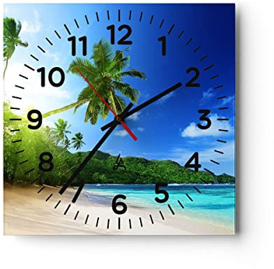 Modern Wanduhr Baum Dschungel Welle Landschaft 30x30cm Quadrat Klein Wand Uhr Glas Analog Zimmeruhren Küche Büro Wohnzimmer Glasuhr Wall Clock Dekoration Design Wanddekoration Küchenuhr C4AC30x30-3169