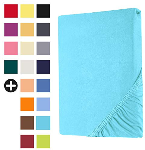 Heim24h Spannbettlaken 60x120cm bis 15 cm, Türkis, 100% Baumwolle Bettlaken, Öko Tex Zertifiziert Jersey Spannbetttuch