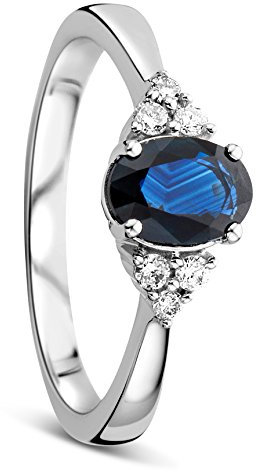 Orovi Solitär Ring Damen Weißgold 9 Karat / 375 Gold Saphir Diamant Brillianten 0,11 ct