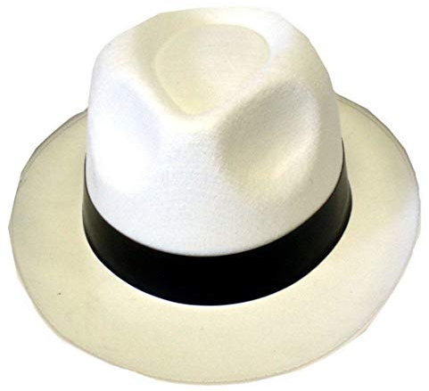 Cowboyhut für Erwachsene, einfarbig, bedruckt, glänzend, Unisex Gr. Einheitsgröße, Al Capone Gangster-Hut, Weiß