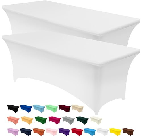 Utopia Kitchen Nappe de Table Extensible [8 Pieds, 244 cm] Couverture de Table en Polyester et Spandex - Lavable en Machine et Infroissable (Lot de 2, Blanc)