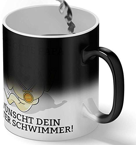 Alles Gute Papa wünscht dir dein bester Schwimmer Lustige Zaubertasse Farbwechseltasse Geschenkidee für Väter Vatertag Spermium Tasse Champion Champ