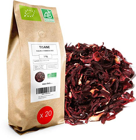 Fleurs d'Hibiscus Bio - Fleurs Séchées Entières et Coupées en Vrac - 20kg - Vente en Gros - 100 % Agriculture Biologique - Mes-Thés