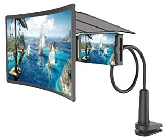 HTYG Support de téléphone avec loupe d'écran-12 « Écran 3D Pliable Smart Phone Amplificateur-Clip de Support de téléphone Portable sur Le Bureau de lit pour Les Films, vidéos et Jeux (Blanc)