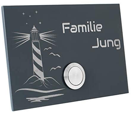 Edelstahl Türklingel London2G Motiv Leuchtturm anthrazit pulverbeschichtet (Taster ohne LED)