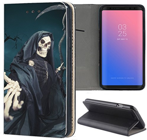 KX-Mobile Samsung Galaxy J5 2016 Hülle - Handyhülle für Samsung Galaxy J5 2016 - Handycover aus Kunstleder Motiv 1332 Sensenmann Totenkopf Skull Bones Schutzhülle Smart Klapphülle Case