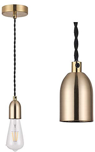 Brass Ceiling Pendant Light Fitting, Twisted Braided Flex,E27 Lamp Holder Suspended Pendant Light Fitting Kit-Ancient Brass(CMF02ABS)