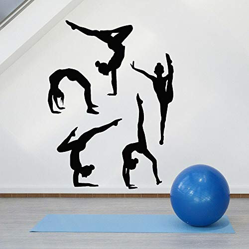 NSRJDSYT Gymnastik Silhouette Wandtattoo Turner Sportler Sportler Mädchen Schlafzimmer Fitnessstudio Tanzraum Innendekor Vinyl Aufkleber Wandbild 57x75cm