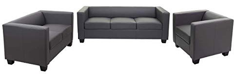Mendler 3-2-1 Sofagarnitur Couchgarnitur Loungesofa Lille - Kunstleder, dunkelgrau