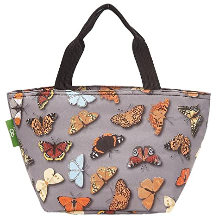 ECO CHIC Lightweight Foldable Lunch Bag | Water Resistant Insulated Cooler Bag for Work/Picnics/Hiking/Camping BBQs | Made from Recycled Plastic Bottles (Wild Butterflies Grey)
