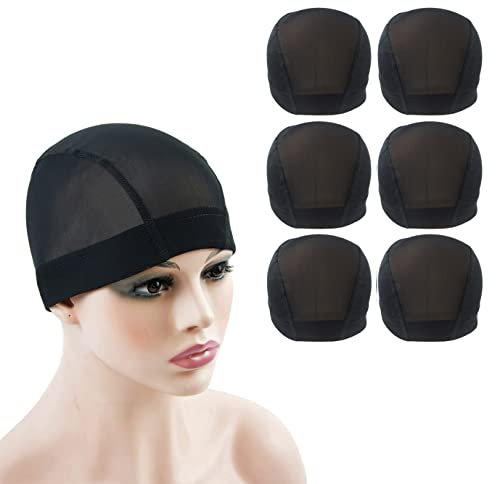 6 Stück Mesh Dome Wig Caps Haarnetz für Perücken Stretchy mit Breitem Gummiband für Making Wigs (Schwarz M)