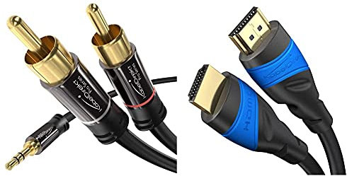 KabelDirekt 3m Aux/3.5mm to RCA Splitter Cable & 4K HDMI Cable with Full Metal Connectors - 3m - supports all available features (4K@60Hz, Ultra HD 3D, 1080p Full HD, ARC), black